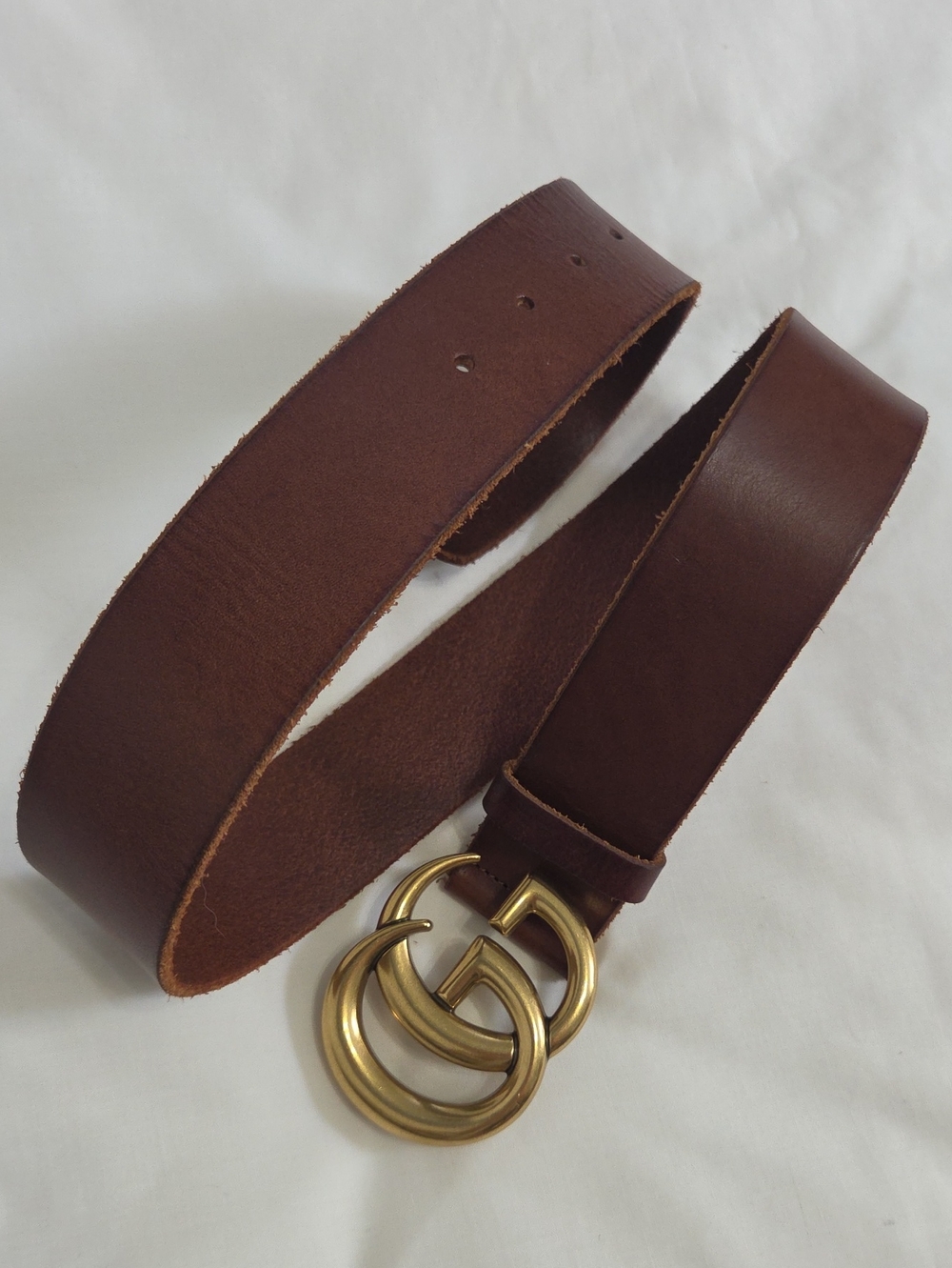 Gucci Brown Leather Belt with Gold Double G Buckle